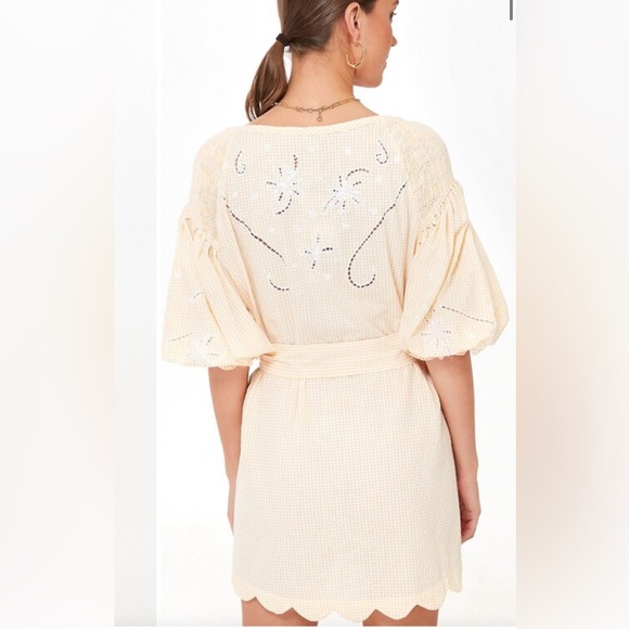 NWT! Innika Choo Yellow Gingham Cutwork Mini Smock dress - Picture 2 of 12